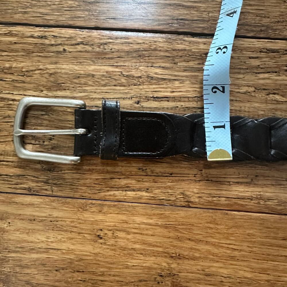 Vintage Structure Black Genuine Leather Braided Belt Mens Silver Buckle Size 38 - Picture 5 of 7